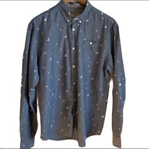 Blue shirt with bird print